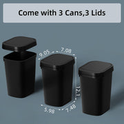 KSSKSS 3 Pack Bathroom Small Trash Can with Lid, 2.6 Gallon Slim Garbage Bin with Pop-Up Lid, 10L Plastic Wastebasket for Bedroom, Office, Kitchen, Toilet (Black)