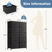DUMOS 10 Drawer Tall Dresser for Bedroom & Living Room, Black | Fabric Storage Dresser Tower with Bins, Anti-Tip, Chest Organizer Unit, Steel Frame, Wood Top, Easy Pull Handle
