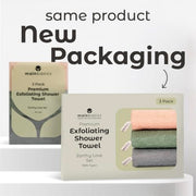 MainBasics Japanese Deep Exfoliating Shower Towel, 3 Pack, Earthy Love | Japanese Nylon, Body Washcloth, Textured for Effective Exfoliation, Quick-Dry, Durable, Helps Reveal Smoother Skin