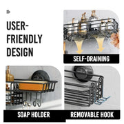 LEVERLOC Shower Caddy Suction Cup, 2 Pack Suction Shower Shelf With Hooks | Black Shower Caddies, Soap holder, NO-Drilling Bathroom Holder, Rustproof bathroom organizer
