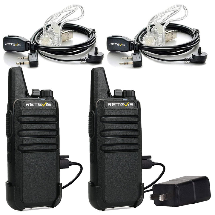 Retevis RT22 Walkie Talkies Long Range Rechargeable with Earpiece (2 Pack) | Slim & Lightweight 2 Way Radio For Camping & Hiking, Pocket-Friendly Antenna, Ready to Use, 10-Hour Battery, USB-C Charging