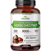 Zazzee Extra Strength Horse Chestnut 10:1 Extract, 20% Aescins, Vegan | 120 Capsules, 4 Month Supply, Aesculus Hippocastanum, Healthy Circulation & Blood Flow Support, Non-GMO, Made in the USA