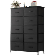 DUMOS 10 Drawer Tall Dresser for Bedroom & Living Room, Black | Fabric Storage Dresser Tower with Bins, Anti-Tip, Chest Organizer Unit, Steel Frame, Wood Top, Easy Pull Handle