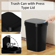 KSSKSS 3 Pack Bathroom Small Trash Can with Lid, 2.6 Gallon Slim Garbage Bin with Pop-Up Lid, 10L Plastic Wastebasket for Bedroom, Office, Kitchen, Toilet (Black)