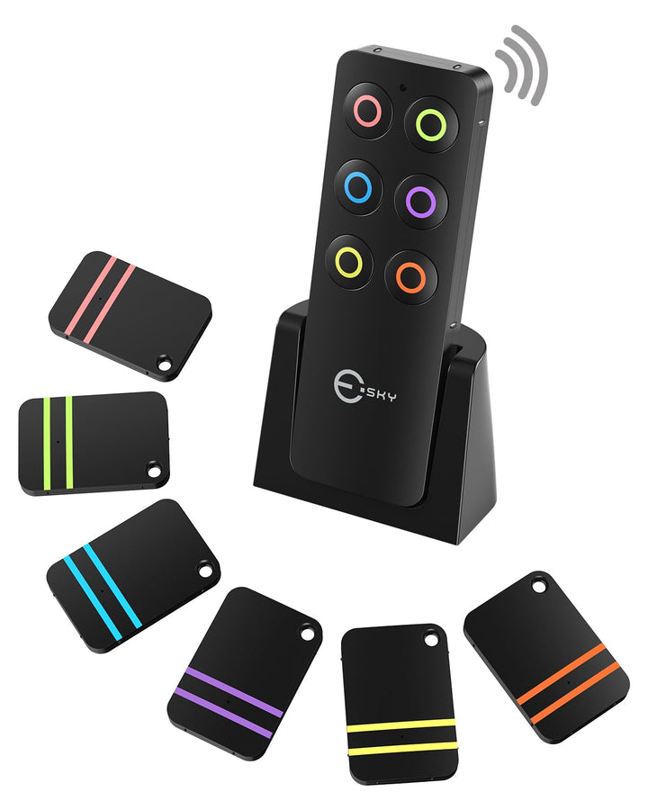 Esky Key Finder Locator with 85dB Noise Sound 6 Receivers Item Finder | Stick-on TV Remote Control Finder, Wallet Tracker Key Finders for Finding Keys,Phone, Glasses, Pet Remote Gift Idea