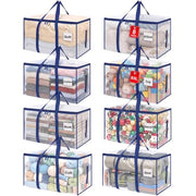 Dntorx 8 Pack 93L Clear Moving Bags Heavy Duty Extra Large 200LBS, Blue | Storage Totes with Strong Dual-Zipper, Reinforced Wrap-Around Handles, Alternative to Moving Boxes, College Dorm Essentials