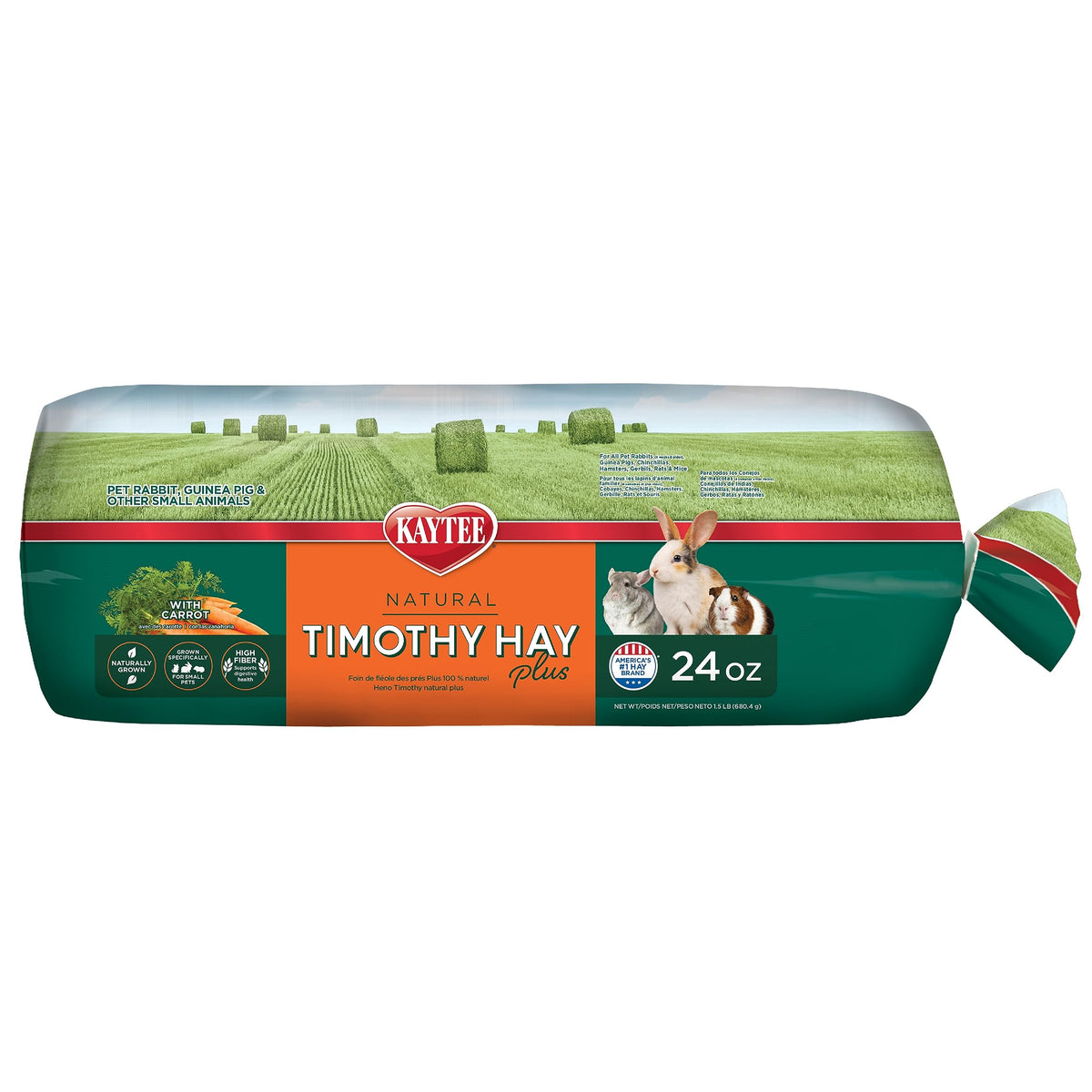 Kaytee All Natural Timothy Hay Plus Carrots for Guinea Pig & Rabbit | Digestive support. Guinea pig hay with carrots. Rabbit hay, long-strand, non GMO