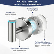 disbam Waterproof No-Drilling Suction Cup Shower Hooks, Brushed Nickel | Strong Vacuum Hold | No Wall Damage | Durable 304 Stainless Steel | Perfect for Bathroom Towel, Robe & Shower Mirror