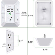 Wall Charger, Surge Protector, QINLIANF 5 Outlet Extender with 4 USB Ports | 1680 Joules, 3-Sided Power Strip, Multi Plug Wall Outlet Adapter Spaced for Home Travel Office, White