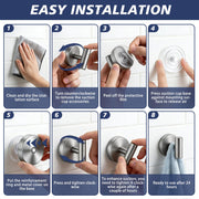 disbam Waterproof No-Drilling Suction Cup Shower Hooks, Brushed Nickel | Strong Vacuum Hold | No Wall Damage | Durable 304 Stainless Steel | Perfect for Bathroom Towel, Robe & Shower Mirror