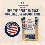 Dominion Hemp Premium Hemp Bedding for Chicken Coops 285L - 30lbs, 1-Pack | Ultra-absorbent USA hemp bedding for chicken coops and small pets, low dust, reduces odor, and keeps habitats clean and dry.