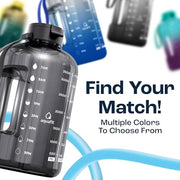 AQUAFIT 1 Gallon Water Bottle with Time Marker | BPA Free 128 oz Water Bottle with Straw and Chug Lids - Leakproof Gym Water Bottle with Carry Handle (Gray)