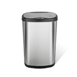 Ninestars 13 Gallon Oval Automatic Trash Can, 50L Touchless Motion Sensor Garbage Can with Odor-Sealing Lid & One-Touch Manual Mode, Silver Stainless Steel, Black Trim