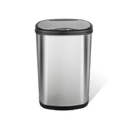 Ninestars 13 Gallon Oval Automatic Trash Can, 50L Touchless Motion Sensor Garbage Can with Odor-Sealing Lid & One-Touch Manual Mode, Silver Stainless Steel, Black Trim