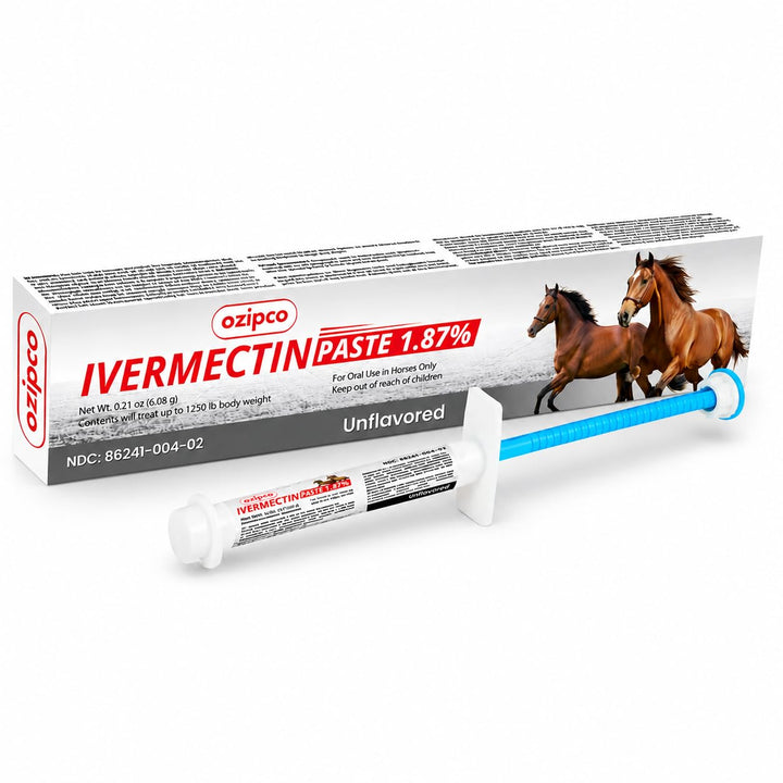 OZIPCO Ivermectin Horse Paste 1.87% | Unflavored – 6.08g Syringe for Equine Use Only Up to 1250 LB