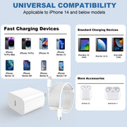 iPhone Charger Fast Charging, USB C Charger Block, 6FT/10FT Lightning Cable | For Apple iPhone 14/13/12/11 Series, 2-Pack 6FT/10FT Long USB C to Lightning Cables, AirPods with Lightning Charging Case