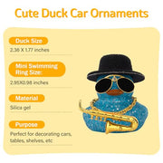 wonuu Car Dashboard Ducks, Saxophone Decor Rubber Duck Car Ornaments with Mini Top Hat Necklace Sunglasses (Light Blue)