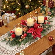 Alupssuc 28" Red Gold Christmas Centerpiece with 3 Candle Trays,1 Pcs | Candle Holders Trays,Dining Table Decoration with Baubles, Pine Cones, Red Berries, Spruce Branches, Flower for Christmas