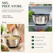 Bellemain Stainless Steel Mixing Bowls with Airtight Lids Set - Set of 3 | Non-slip Silicon Base, Kitchen Essentials for Baking & Serving (Mix, Serve, and Store), Rust-resistant, Dishwasher Safe