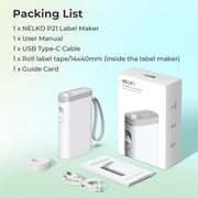 Nelko P21 Label Maker Machine with Tape, Bluetooth Label Printer, White | Creative App & Multiple Templates, Inkless Printing, Built-in Cutter, Ideal for School, Teacher Supplies, Office, and Home