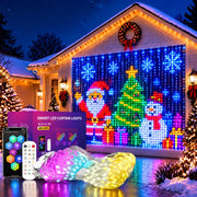Christmas LED Smart Wall Curtain Net Lights, RGB Animated Outdoor Lights | 400 RGB Leds with App & Remote Control, Animated Effects, Timer, Music Sync and Customizable Christmas Light Displays
