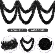 FOIMAS 33FT Black Tinsel Garland,Halloween Metallic Tinsel Garland Twisted Hanging Garland for Halloween Christmas Tree Fireplace Home Decoration