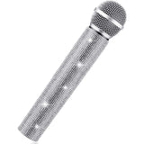 Sanwuta Fake Microphone Prop, Sparkly Bling Rhinestones Mic, Silver | Sparkle Bling Plastic Play Microphone, Pretend Glitter Bedazzled Mic, for Halloween Cosplay Party Costume