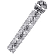 Sanwuta Fake Microphone Prop, Sparkly Bling Rhinestones Mic, Silver | Sparkle Bling Plastic Play Microphone, Pretend Glitter Bedazzled Mic, for Halloween Cosplay Party Costume
