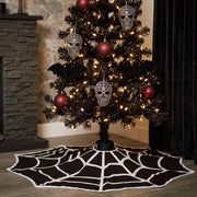 Junkin 48" Gothic Halloween Tree Skirt Black Christmas Tree Skirt | Halloween Spider Web Tree Skirt, Christmas Black and White Spooky Mat, Farmhouse Decoration, Home Seasonal Winter Room Decor