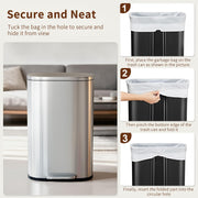 PayLessHere | 13G Trash Can with Lid | Steel | Removable Inner Bucket | Made of Stainless Steel | Soft-Close Step Pedal | Hands-Free Use | Easy to Clean | for Kitchen, Office, Bathroom