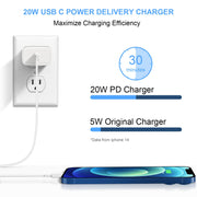 iPhone 14 13 12 Charger Fast Charging 20W USB C Wall Charger with 6FT Cable | PD Fast Charging for iPhone 14/13/12/11/Pro/Pro Max/Mini/Xs Max/XR/X, iPad
