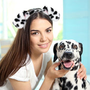 Beviliu Dalmatian Dog Ears Headband - Realistic Puppy Hairband Fluffy Adult Dogs Costume for Halloween Party Cosplay Washing Makeup