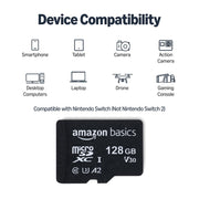 Amazon Basics microSDXC Memory Card with Full Size Adapter, A2, U3, Read Speed up to 100 MB/s, 128GB, Black