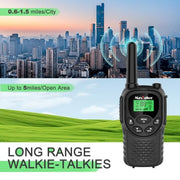 Walkie Talkies Long Range for Adults, Rechargeable FRS Two-Way Radio, 2Pack | NOAA weather alert. 1200mAh Li‑ion battery supports USB‑C charging. LED flashlight and VOX hands‑free function for Outdoors.
