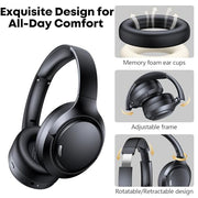 Hybrid Active Noise Cancelling Headphones 120H Playtime 6 ENC Clear Call Mic, Over Ear Headphones Wireless with Hi-Res Audio Comfort Earcup Low Latency ANC Bluetooth 6.0 Headphones for Travel Workout