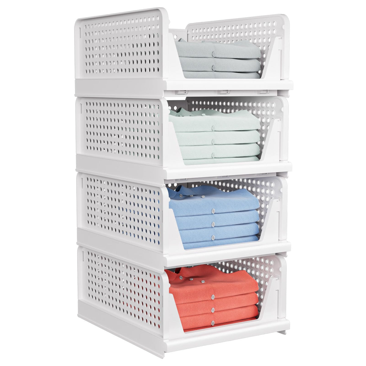 caktraie 4 Pack Stackable Closet Storage Basket - Stackable Storage Bins | Multifunctional & Foldable Closet Organizer Waterproof, Wardrobe Cupboard Space-Saving Storage Drawer Organizer