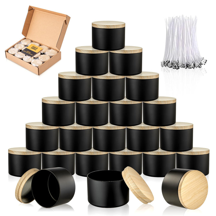 MGLIFEUL 4oz Candle Tins Jars Cans with Lids and Wax Wick for Making Candle | Black Empty Candle Containers for Small Business & Beginners Commercial candle-making DIY Candle Supplies (Black,4oz,12pcs)