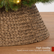 Best Choice Products 36in Christmas Tree Collar, Woven Hyacinth 3-Piece Holiday Rattan Tree Skirt Accessory for Home w/Cord Cut-Out - Chestnut
