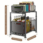 💪🥫Estantería Doble Deslizante Organizador de Armario – 5 Alturas Regulables, 2 Bandejas, Acero al Carbono, Gran Capacidad, Sin Instalación ✨